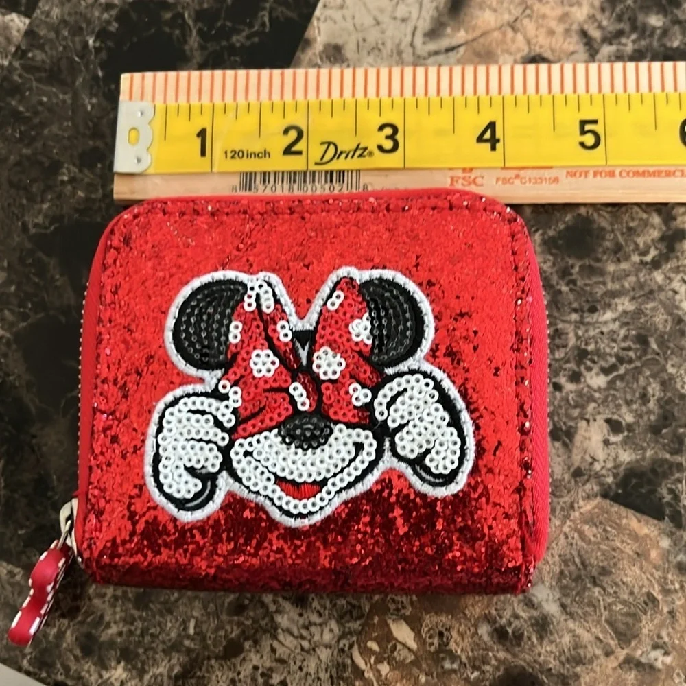 Disney Minnie Mouse Red Sequin Wallet with Cartoon Character EUC